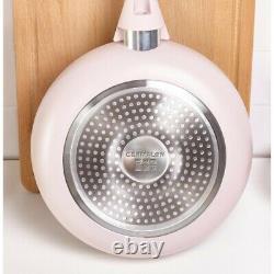 5pc Matt Blush Pink Grey Sparkle Ceramic Non-Stick Pan Set For Use On Any Hob