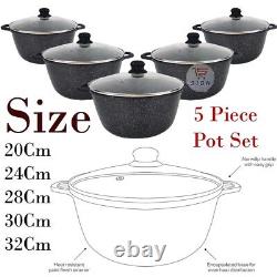 5pc NonStick Ceramic Cast Stock pot Deep Casserole Set Cooking Pot 20cm to 28cm