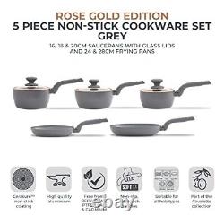 5pc Pan Set By Tower T800232GRY 16/18/20cm pans 24/28cm Fry pans Non-Stock Grey