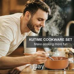 6 Pcs Copper Chef Cookware Set Non-stick Aluminum with Lids Pots and Frying Pans