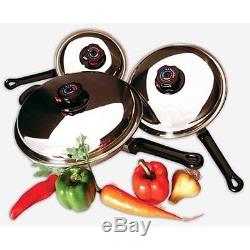 6 Piece Waterless Skillet Cookware Set with Cover, Precise Heat Stainless Fry Pans