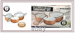 6pc Copper Effect Aluminium Non Stick Cookware Set Pan Saucepan Glass LID