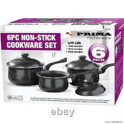 6pc Non Stick Cookware Set Sauce Pan Pot LID Kitchen Fry Frying Lids Cooking New