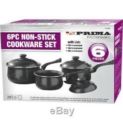 6pc Non Stick Cookware Set Sauce Pan Pot LID Kitchen Fry Frying Lids Marble New