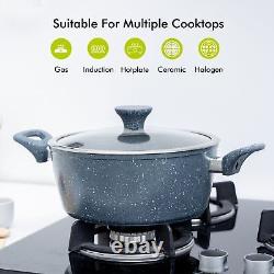 7Pc Cookware Set Casseroles with Glass Lids Wok Tawa Frying Pan NonStick Coating