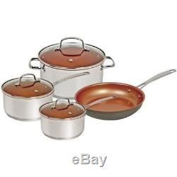 7Pcs NuWave Deluxe Cookware Set Non-stick Pots Pan Lids Induction Kitchen Silver