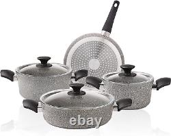 7-Piece Granite Induction Cookware Set Non-Stick Pot and Pan Set, Grey