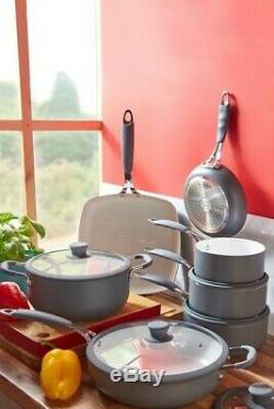 7 Piece Professional Grey Cookware Set Non Stick Silicon Handles INDUCTION BASES