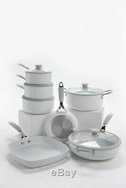 7 Piece Professional WHITE or GREY Cookware Set Non Stick Silicone Handles