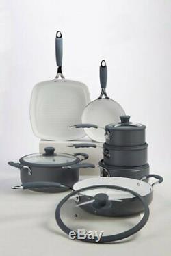 7 Piece Professional WHITE or GREY Cookware Set Non Stick Silicone Handles