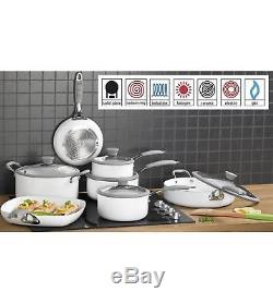 7 Piece White Professional Cookware Set Non Stick Silicon Handles INDUCTION
