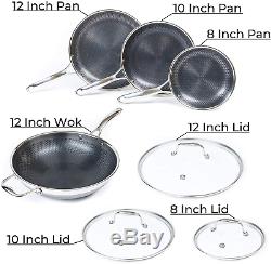 7-piece Hex Non-Stick Pan Wok Set with Lids, Professional Home Kitchen Cooking