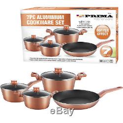 7pc Cookware Set Pot Kitchen Saucepan Frying Pan Casserole Copper LID Non Stick