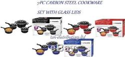 7pc Cookware Set Steel Pan Pot Carbon Non Stick Saucepan Glass LID Kitchen New