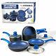 8PC Prima Cookware Non Stick Kitchen Set Blue Saucepan Frying Pan Pot Induction