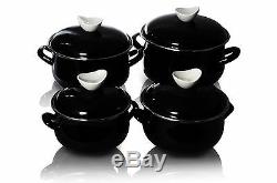 8 Pc Enamel Cookware Set Casserole Pots Lid Soup Stockpot Black White Pot Pan