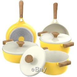 8 pc Ceramic Nonstick Cookware Set -Dutch Oven Pots withLids N Frying Pans, Yellow