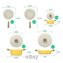 8 pc Ceramic Nonstick Cookware Set Dutch Oven Pots withLids N Frying Pans Yellow
