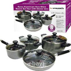 8pc Aluminium Non Stick Cooking Pan Saucepan Pot Set Cookware Casserole Stock