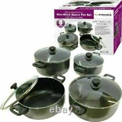 8pc Aluminium Non Stick Cooking Pan Saucepan Pot Set Cookware Casserole Stock Bn