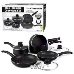 8pc Cookware Non Stick Kitchen Pan Set Black Saucepan Frying Pan Pot Induction