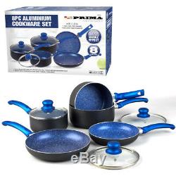 8pc Cookware Non Stick Kitchen Pan Set Blue Saucepan Frying Pan Pot Induction