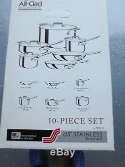 All-Clad D5 10 PC Set BD005710-R Brushed Stainless Steel 5-Ply Bonded