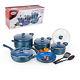 Alpine 12pc Aluminum Ceramic Blue Coated Cooking Pot Wok Pans Tools Cookware Set