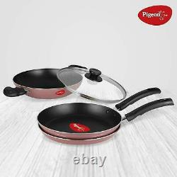 Aluminium Non-stick Cookware Set of 3 (With one lid) Pink