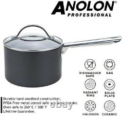 Anolon Professional Set of 5 Hard Anodized Cookware Saucepan Set, Black
