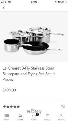BNIB Le Creuset 4Piece 3 Ply Stainless Steel Set RRP £490