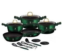 Berlinger Haus 14 Piece Cookware Set Non-stick Pans Emerald Metallic Green Gold