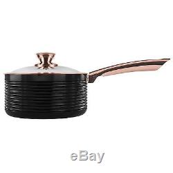 Black Rose Gold Saucepan Set 3 Cooking Pans Ceramic Coated Non Stick Easy Clean