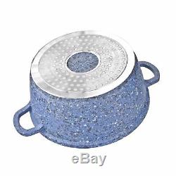 Blue 5pc GRANITE Non Stick Die-Cast Casserole Pan Pot Set INDUCTION Cookware