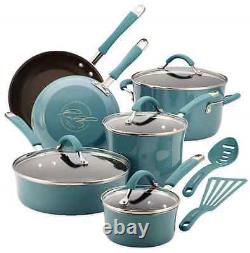 Blue Cookware Set, 12 Piece Hard Enamel Non Stick, Pots Frying Pan, Kitchen Cook