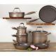 Bronze Collection Nonstick Cookware Set Aluminum Pot Pan Dishwasher Safe 11 Pc