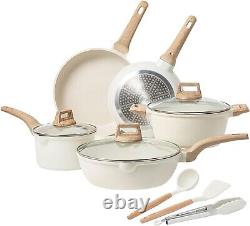 CAROTE Pots and Pans Set Nonstick, White Granite Induction Kitchen Cookware Sets