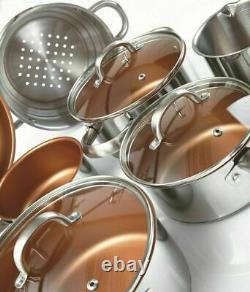 CERMALON 11PC Stainless Steel, Copper, Induction Pan Set Non-Stick CERAMIC Hobs