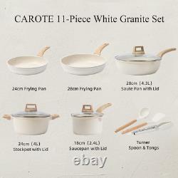 Carote 11Pcs White Granite Nonstick Cookware Set Induction Stylish Pots Pans