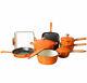 Cast Iron Cookware Set of 8 With Enamel Coating Hob & Oven Safe Orange