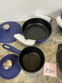 Cast-Iron Elite Nonstick Cook's Essentials 7pc Cookware Set Dutch Oven Pan Blue