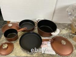 Cast-Iron Elite Nonstick Cook's Essentials 7pc Cookware Set Stock Pot Pan Copper