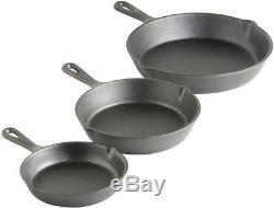 Cast Iron Skillet Pan Set 3 Piece Cooking Cookware Frying Saute Grill Kitchen