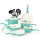 Ceramic Cookware Sets Nonstick Teal 14 Pcs Pots And Pans Stockpot Skillet Frying