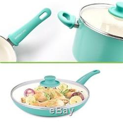 Ceramic Cookware Sets Nonstick Teal 14 Pcs Pots And Pans Stockpot Skillet Frying