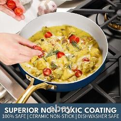 Ceramic Nonstick Cookware 12 pcs Set Non Toxic Pots and Pans Set with Lids