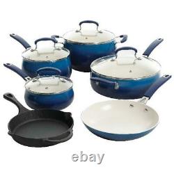 Ceramic Nonstick Cookware Set 10-Piece Cast Iron Pots & Pans Cook Kitchen Home