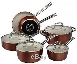 Ceramic Nonstick Dishwasher Oven Safe Copper Finish 10pc Pot Pan Cookware Set
