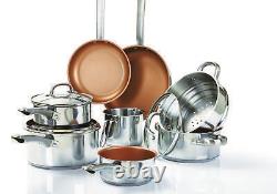 Cermalon 11pc Non-Stick Stainless Steel Cookware Collection Dishwasher Safe