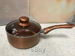 Cermalon 3pc Copper Ceramic, Non-stick Saucepan Set, 16cm, 18cm & 14cm Milk Pan